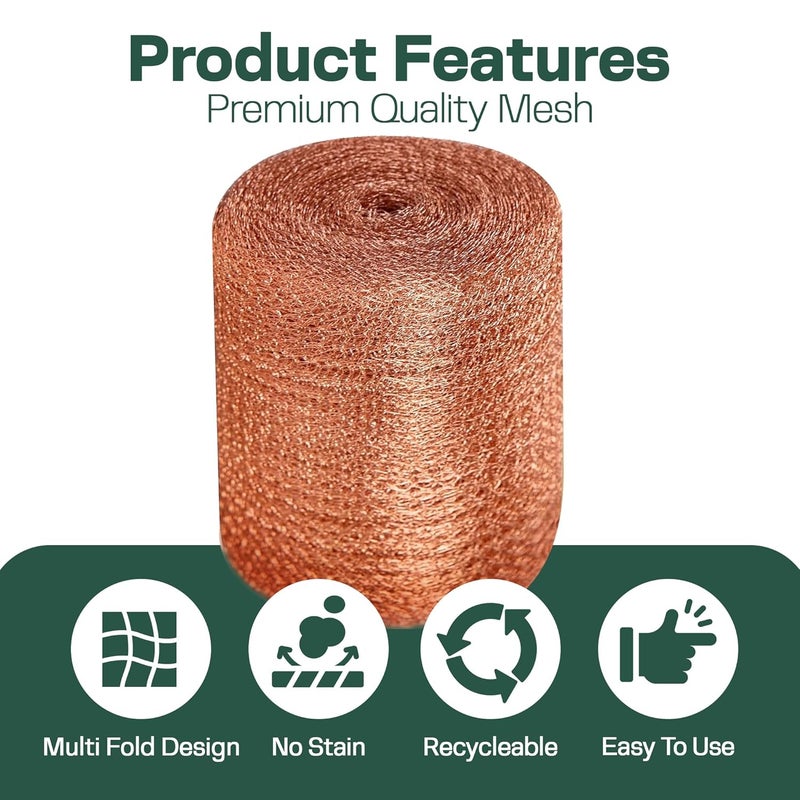 RAYTRENDS 3rd Gen Copper Mesh Rodent Control Kit 5" x 35ft, 100% Premium Copper Wool for Sealing Holes & Water Gaps, Blocks Slugs, Snails, Mice & Pests – with Scissors, Gloves & Packing Tool - Image 3